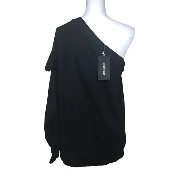 Zara One Shoulder Ruffle Sweater Top Medium - Picture 5 of 8